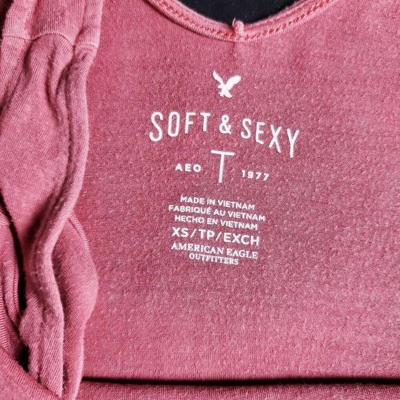 American Eagle Soft & Sexy Cold Shoulder Tie Sleeve Top XS Rose Pink Flowy Tee - Picture 5 of 7